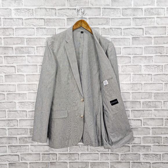 J.Crew Ludlow Cotton Linen SOMELOS Blazer Jacket Blue black striped size 40L - Picture 1 of 9